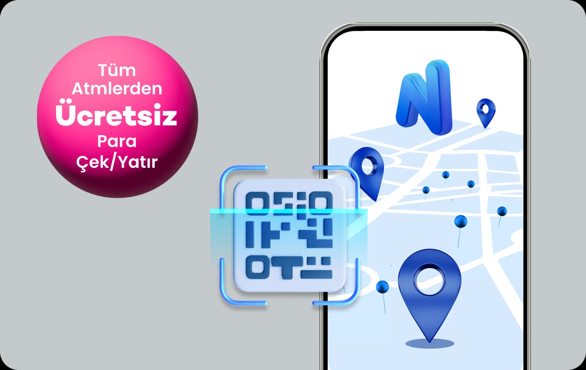 N Kolay mobil ile Ttüm ATM'lerden ücretsiz para çekme avantajını gösteren görsel