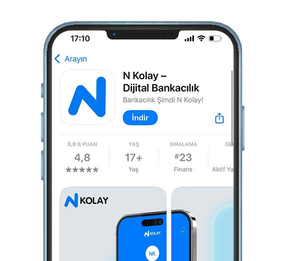 N Kolay Mobil uygulamasını gösteren, telefon ekranı ve şifremi nasıl alırım görseli