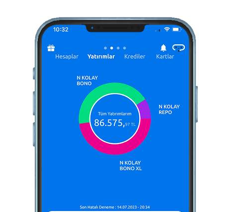 N Kolay Mobil uygulamasını gösteren, telefon ekranı ve hangi işlemleri yapabilirim görseli